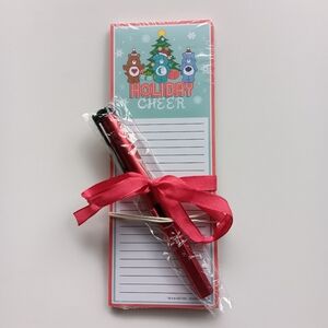 Care Bears Notepad & Pen Set Holiday Cheer Merry Christmas 3x8 Inches Red Green